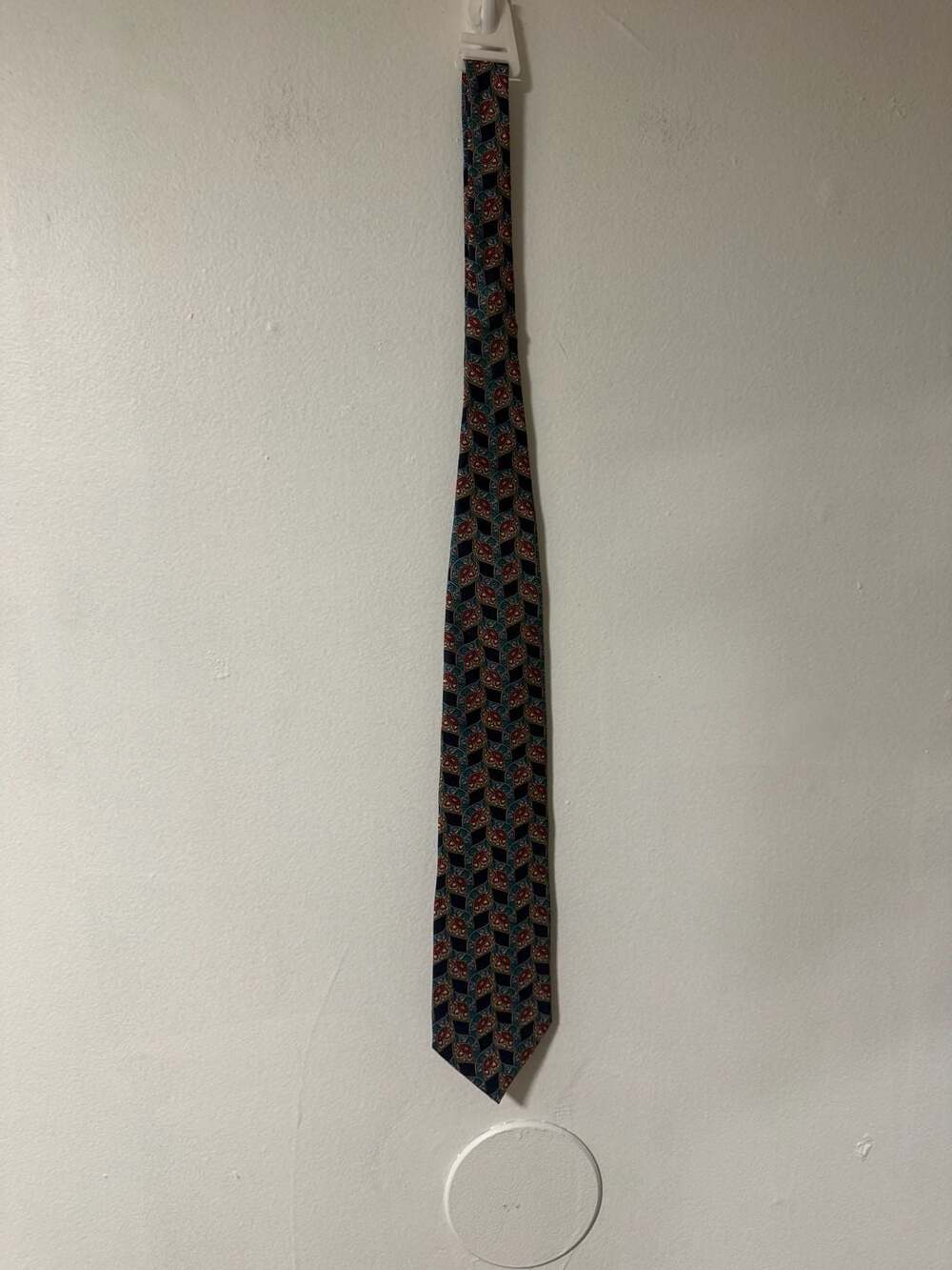 Oscar de la Renta Neckwear Couture Collection Silk Tie Blue Paisley Geometric